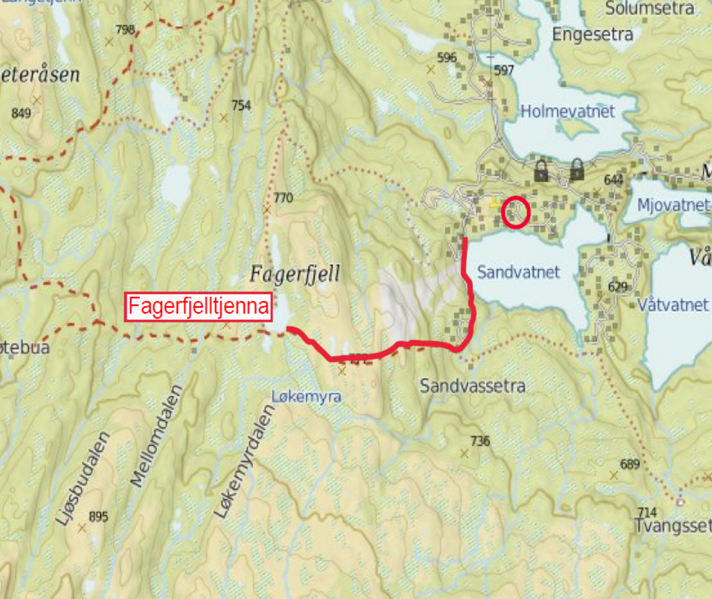 Fagerfjelltjenna. Følg veien fra Fagerfjell Skisenter til parkeringen ved Sandvasseter, så stien til Fagerfjelltjenna. En fin tur for hele familien opp til Fagerfjell tjenna og tilbake. Ca. 2km hver vei.